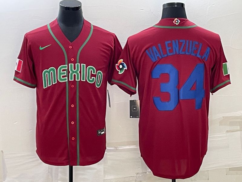 Men 2023 World Cub Mexico #34 Valenzuela Red Nike MLB Jersey17